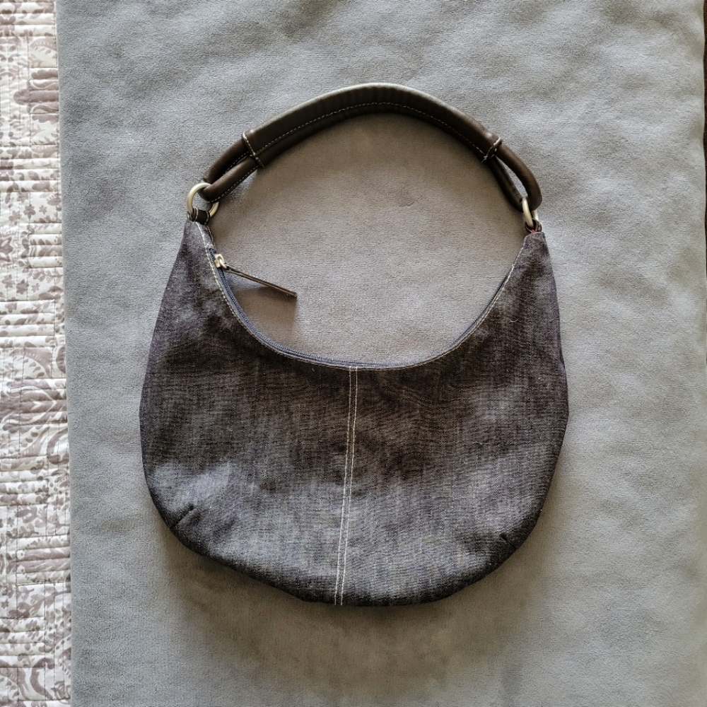 old navy y2k 2000s curved denim double strap mini shoulder hand hobo bag